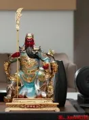 【智慧嚴選】黃銅彩繪關公像鑲金釉關二爺武財神關聖帝君關羽銅像加鞠克廳裝飾