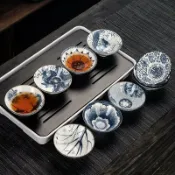 全球選品1館 生活百貨 青花瓷釉下彩斗笠杯茶杯主人整套家用品茗