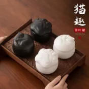 小貓茶葉罐陶瓷可愛個性儲物罐子防潮密封罐粗陶罐創意個性小茶倉茶葉罐儲物罐密封罐保鮮罐咖啡罐收納罐儲存罐茶罐五穀雜糧罐
