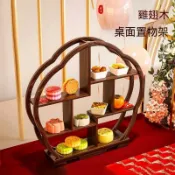 💖免安裝 雞翅木訂婚擺件實木梅花展示架 圓形大博古架紫砂茶壺奇石花盆多寶閣雞翅實木展示架 桌面置物架