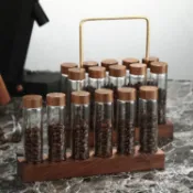 【匠館優選】咖啡豆分裝管密封瓶單次分裝胡桃木展示架咖啡粉聞香瓶迷你密封罐
