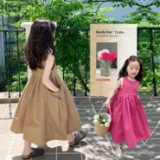 女童無袖公主連衣裙 大裙擺背心裙 中長款 夏季洋裝 兒童穿搭 氣質蓬裙 NU87