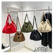 (店+)WDF.CO現貨│2025新款尼龍布餃子包│紅米棕綠黑5色束繩大容量托特包│肩帶可調│單肩斜背空氣包｜通勤包｜