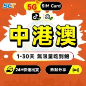 (店+)【SCT】中國大陸網卡 香港 澳門網卡 中港澳每天高速流量吃到飽 即插即用手機上網SIM卡 免翻墻支援LINE 中港澳eSIM