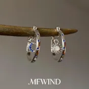 🌺 臺灣發貨🌺耳環 耳釘 首飾 手鍊 項鍊 戒指🌺【日月相伴】Vintage中古閃鑽太陽月亮耳圈耳環女小衆設計感耳