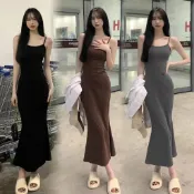 2026甜辣妹無袖收腰露背吊帶洋裝女夏季純欲性感氣質魚尾包臀裙裙子長裙連身長裙過膝裙a字裙洋裝