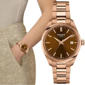 TISSOT 天梭 官方授權 T150.210.33.291.00 PR100 簡約時尚女錶 百貨周年慶-咖啡x玫瑰金/34mm T1502103329100