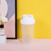 寬口便利搖飲杯 帶刻度/附攪拌球(白色/400ml) 健身運動水杯 攪拌奶昔杯 搖搖杯