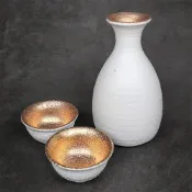 日本陶器 白粉引金 清酒組 1壺2杯 日本酒 清酒 溫酒杯 福介商店