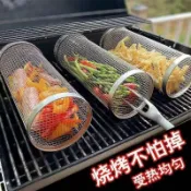 ✨✨不鏽鋼燒烤燒烤網戶外圓柱滾動圓柱形滾筒煙燻烤肉圓筒形烤籠旋轉