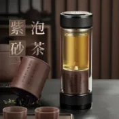 協貿國際日用品生活9館 茶水分離杯男士紫砂茶倉智能顯溫雙層玻璃杯商務辦公室泡茶杯