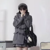 地雷系 地雷系衣服 外套 y2k y3k 亞文化 原宿風 jk製服牛角扣大衣女冬季日系學院風連帽毛呢外套女小個子中長款