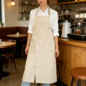 歡樂購物網 掛脖圍裙訂製logo滌棉開叉陶藝花藝咖啡廳餐飲男女圍裙工作服