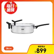【全聯線上購】【THERMOS 膳魔師】捷利不銹鋼平底鍋附蓋/單柄煎鍋28cm(FND-F28D)