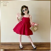 💓近期熱門💓女童紅色度假風吊帶裙2026夏季新款小女孩高級感小衆露背連衣裙子韓系洋氣小香風裙子女童連衣裙女童洋裝A6