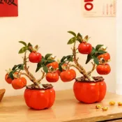 🚀柿柿如意喜慶家居飾品元旦春節新年柿子客廳家居旺宅喜慶仿真花 阮阮