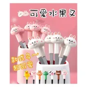 (店+)[台灣現貨]🍴水果叉套組🍴可愛卡通  不鏽鋼水果叉 水果叉 收納座 叉子 水果叉子 牛兔蛙鴨叉子 卡通叉子