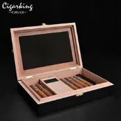 CigarKing茄皇雪茄盒保濕雪松木帶濕度計加濕器雪茄煙盒CLA-20IH2