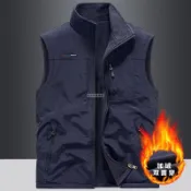 （雲渡小鋪）【L-8XL】防潑水防寒 雙面穿 背心外套 防風保暖背心 外套男 大尺碼外套男 刷毛外套 冬天外套 中老年人爸爸外套
