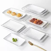 【現貨】【美耐皿】【工廠價】密胺餐具 盤子 商用白色長方形火鍋店菜盤 餐盤 烤肉碟子 燒烤盤