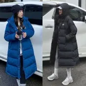 台灣現貨長版罩衫 大尺碼厚外套女 羽絨長板外套女 長版防風外套女 正韓 韓版時尚寬鬆冬季加厚超長款過膝羽絨服女中長款顯瘦
