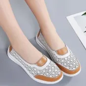 【LN】現貨 韓版真皮鏤空軟底懶人樂福鞋(透氣/休閒/涼鞋/售完不補)