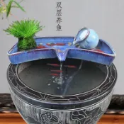🎁可開票創意陶瓷魚缸過濾養魚大水缸造景流水器簡約擺件假山魚池水池配件