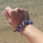 天藍色龍紋切角天然石復古字母手鍊