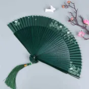 風鈴草百貨 中國風便攜綠色古風扇子女士折扇舞蹈扇漢服旗袍配飾折疊小扇子
