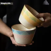 日系日本限定進口美濃燒彩虹山丘斗笠碗簡約小清新大茶杯家用飯碗陶瓷餐具