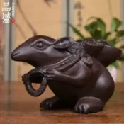 銀聯網日用品生活館 黑檀木雕老鼠擺件十二生肖運財鼠實木家居風水擺設紅木工藝品禮品1入