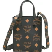 MCM MAXI VISETOS 小款 經典老花皮革直立式托特手提/肩背包(黑色)