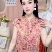 現貨【如魚得水】新中式重工提花短袖上衣夏季國風盤扣百搭氣質襯衫26.5.9Spot [like a duck to wa