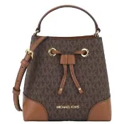 【Michael Kors】滿版LOGO拼接皮革水桶包