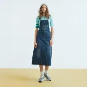 【OUWEY 歐薇】復古純棉牛仔長吊帶洋裝(藍色；S-L；3233398722)