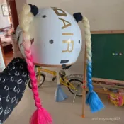 🔥臺灣熱賣🔥頭盔髒辮 頭盔辮子 安全帽裝飾 頭盔裝飾 假髮裝飾雙馬尾頭盔辮子頭盔裝飾物羊角辮小醜女造型頭盔辮子假髮