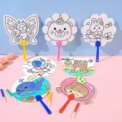 ⭐臺灣有貨⭐免運⭐可開票⭐兒童手工塗鴉扇子diy繪畫扇子幼兒園塗色手繪小扇子創意學生獎品