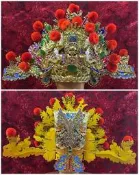 安金紙帽 5吋6神尊戴 4吋頭圍 漆線 安金 玉串珠 絨球 紙帽 相帽 四角盔
