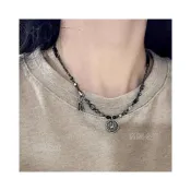 (店+)平安 瑞獸~新中式藏風圓牌串珠鎖骨鏈設計感  天珠  復古男女項鍊吊墜  日系