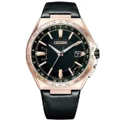 CITIZEN 星辰 GENTS 時尚男錶系列 光動能電波對時鈦金屬小牛皮皮帶腕錶 100米防水 CB0217-04E