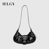 IELGY 女士復古單肩腋下包 斜挎褶皺餃子包