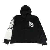 Y-3 草寫LOGO純棉長連帽外套(男款/黑x白)