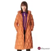 KeyWear奇威名品 輕暖連帽長版羽絨外套-深橘色