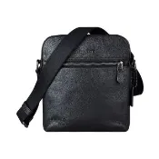 【COACH】COACH HOUSTON壓印LOGO荔枝紋牛皮拉鍊斜背包(黑)