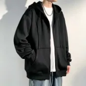 免運 春秋薄款素色拉鍊帽T 重磅韓系外套男女寬鬆抽繩連帽開衫外套秋冬休閒Oversize大尺碼拉鏈外套簡約刷毛保暖外套