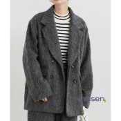 Nissen 仿水貂絨廓形西裝大衣 寬鬆長版毛呢外套 慵懶顯瘦 質感厚實 秋冬女裝