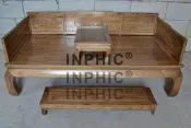 INPHIC-古味居大羅漢床三件套復古草龍床 榻榆木實木家具雕花板 床