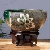 【臺灣出貨】水培花盆 大花盆 蓮花盆 睡蓮盆 無孔花盆 陶瓷魚缸 金魚缸 烏龜缸 客廳擺飾 水缸造景 魚缸擺飾 魚缸造景