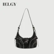 IELGY 復古個性辣妹鉚釘通勤百搭單肩斜挎腋下餃子包