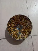 吉州窯玳瑁釉斗笠碗，黑黃斑駁虎皮紋，釉靣自然流動，胎質厚重，